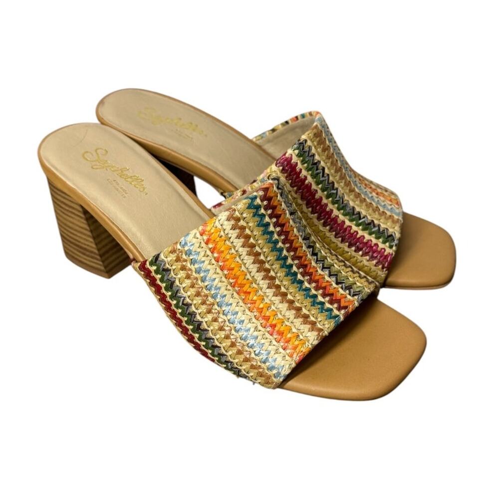 Seychelles Women’s Size 6.5 Multicolor Woven Slide Sandals 3” Block Heel